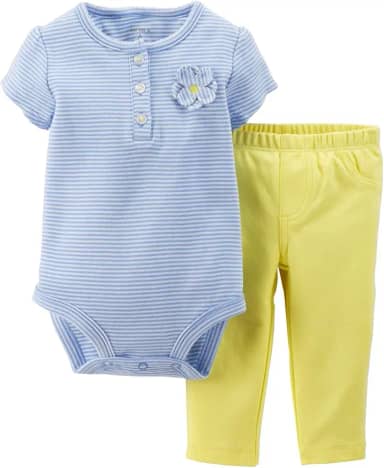 Conjunto de 2 peças de body e calça para bebês meninas, Amarelo, 3 Meses
