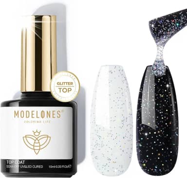 modelones Top coat de gel com glitter, mistura de prata iridescente, esmalte de gel com glitter, acabamento brilhante de longa duração, esmalte de arco-íris brilhante, presente de arte de unha, 10 ml