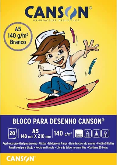 Bloco desenho branco A5 140g - com 20 folhas - Canson