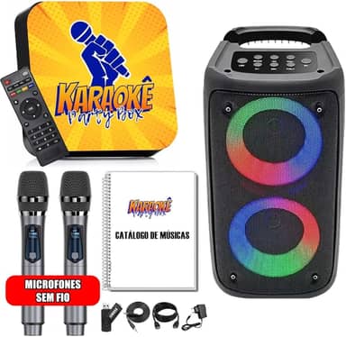 Karaoke Party Box Profissional +2 Microfones Sem Fio +Caixa De Som +2000 Músicas +Catálogo +Sistema Com Pontuação