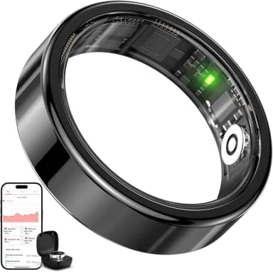 Monitor de saúde de anel inteligente, rastreador de frequência cardíaca e sono, anel fitness à prova d'água para mulheres/homens, assinatura gratuita, resistente a arranhões e rastreador de atividades