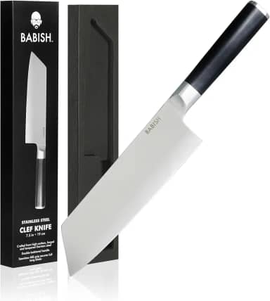 Babish Talheres de aço alemão de alto carbono 1.4116, faca de cozinha de 19 cm Clef (cutelo + Chef), faca de destaque de boa limpeza de 2022