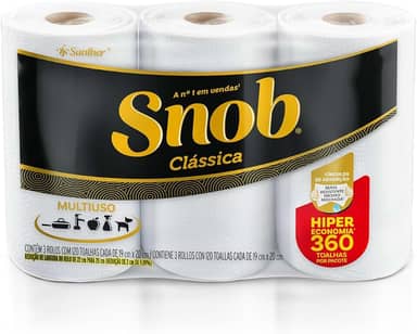 Snob Papel toalha multiuso folha dupla branca hiper 360fls, 3 rolos