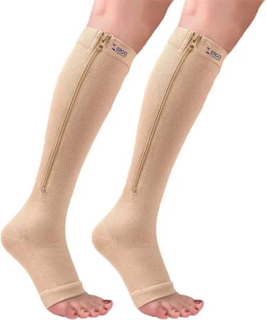 Meia de Alta Compressão Com Ziper Sem Ponteira Para Varizes, Inchaço, Trombose e Má Circulação, Alivia Peso nas Pernas