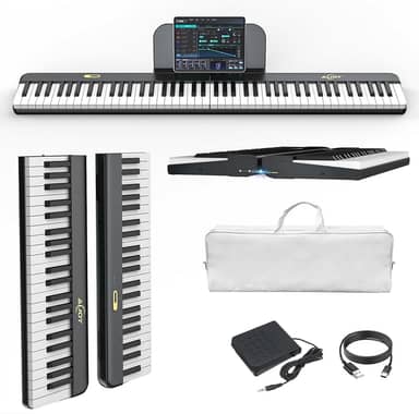 AiJoy Teclado de piano de 88 teclas com conexão magnética, piano elétrico destacável ASP-10M para iniciantes, piano digital portátil para viagens com teclas sensíveis, suporte MIDI, bolsa de