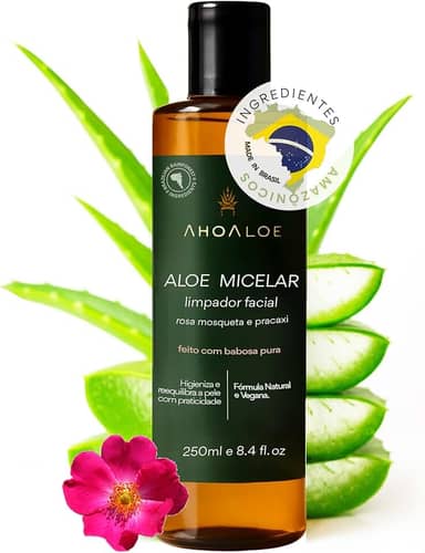 AHOALOE Água Micelar Demaquilante Aloe Micelar - Limpador Facial - Babosa, Rosa Mosqueta e Pracaxi - Ingredientes Naturais - Higieniza, Hidrata e Equilibra a Pele - Todos os Tipos de Pele 250ml