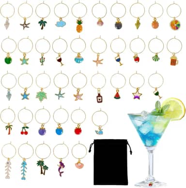 40 pingentes de taça de vinho, marcadores de copo de vinho, identificadores para taças de caule, copos para degustação de vinho, festa de casamento, aniversário, festival, decoração