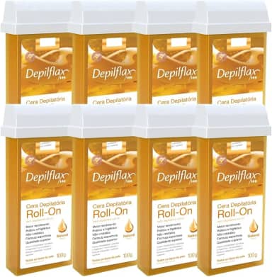 Kit 8 Refil Cera Depilatoria Corporal Profissional Depilação Roll On Depilflax Natural 100g
