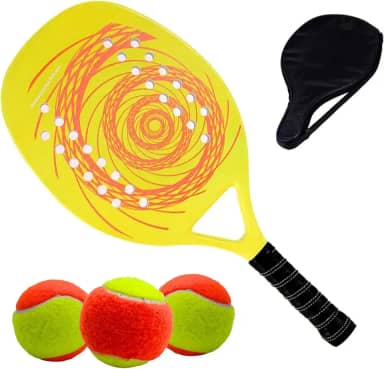 Kit Raquete Para Beach Tennis Profissional em Fibra Carbono Com Capa Protetora e 3 Bolinhas de Beach Tennis Para Iniciantes e Profissionais