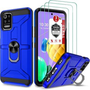 Capa para LG K52/LG Q52/LG K42, LG K62 / K62 Plus com [protetor de tela de vidro temperado 3x], suporte de anel integrado e capa protetora magnética à prova de choque à prova de quedas - Azul