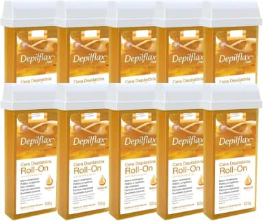 Kit 10 Refil Cera Depilatoria Corporal Profissional Depilação Roll On Depilflax Natural 100g