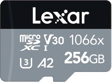 Cartão de Memória Lexar 1066x micro SD 256GB - 160MB/s Leitura, 120MB/s Escrita, C10, U3, V30, A2 - Silver