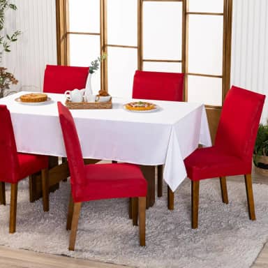 Kit com 6 Capas de Cadeira Lisa Ajustável com Elástico - Protetor Decoração Moderna Para Cozinha Jantar em Malha Gel Helanca (Vermelho)