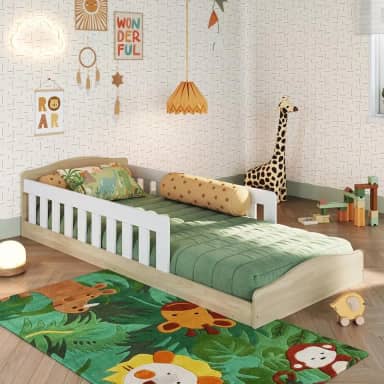 Cama Infantil de Chão Montessoriana de Solteiro Menino Menina com Grade Proteção