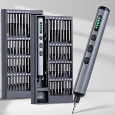 Conjunto de mini chaves de fenda elétrica – Chave de fenda elétrica 68 em 1 com pontas magnéticas – 64 pontas universais S2, 5 configurações de torque, 4 luzes LED – Kit de ferramentas para