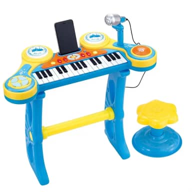 Piano Teclado Infantil Musical Pianinho Microfone Instrumento Brinquedo Criança (Azul)