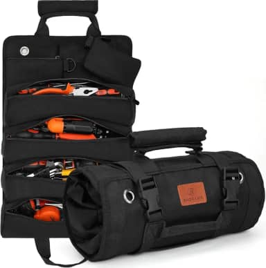Bolsa de Ferramentas Enrolável Grande Capacidade – Organizador de Ferramentas Portátil Resistente e Impermeável em Tecido Oxford, Alça de Ombro Ajustável e Compacta para Profissionais e Uso Doméstico