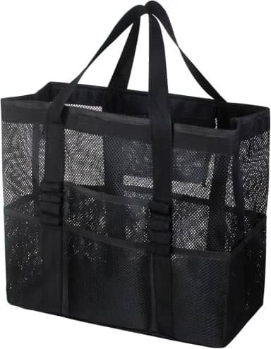 Bolsa de praia grande de malha – Bolsa de praia leve com 9 bolsos, bolsa de praia para mulheres, homens, itens essenciais para a família