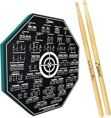 Kit Pad Estudo Bateria Praticável 8 Polegadas Ou 20cm Rudimentos Essenciais + Par de Baquetas Classic Series Zaidan's By Spanking (5B)