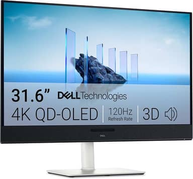 Dell Tela S3225QC 32 Plus 4K QD-OLED – Tela de 31,5 polegadas (3840 x 2160) 120Hz 0,03 ms, áudio espacial 3D aprimorado por IA, ajuste de altura/inclinação/rotação/inclinação – Branco cinza