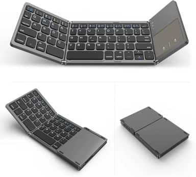 VssoPlor Teclado Bluetooth dobrável com touchpad, dois modos USB com fio, dobrável, sem fio, mini teclado portátil de viagem para tablet Android, Windows - cinza escuro