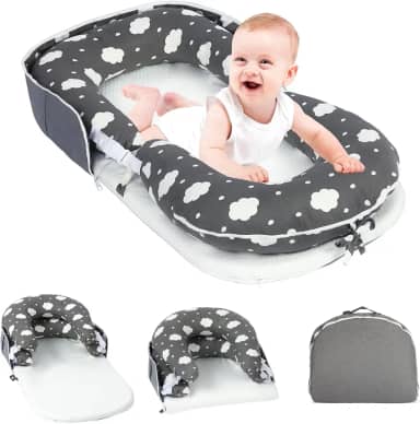 Espreguiçadeira portátil para bebês e barriga com bolsa de transporte com zíper, almofada de suporte infantil para recém-nascidos e crianças pequenas