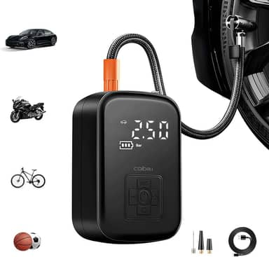 Compressor de Ar Portatil, Calibrador de Pneus Portatil, Bomba de Encher com Display Digital, Pré-sets de Pressão, Power Bank 6000mAh para Carros/Motos/Bicicletas e Bolas