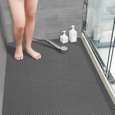 Tapete Antiderrapante Para Banheiro, Chuveiro, Box, Piscina, Áreas Molhadas (Onda Cinza, 0,60 X 1,00)
