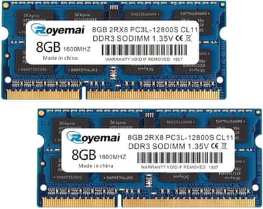 Kit DDR3 12800S 16GB (2x8GB), Royemai PC3L-1600MHz 2Rx8 Laptop Notebook Memória RAM para início/meio/final de 2011, meados/final de 2012, início/final de 2013, final de 2014, meados de 2015 MacBook