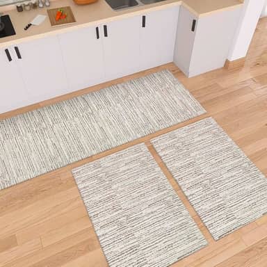 Tapete Kit de Cozinha Antiderrapante 3 Peças Mesclado Geométrico Conjunto Passadeira 1,30m x 45cm Capacho 65cm x 45cm Jogo Artesanal Cru Caramelo Preto (Riscato Caramelo)