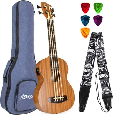 lotmusic Ukulele de baixo acústico elétrico de 76 cm africano de madeira negra profissional EADG com alça Gig Bag para iniciantes e avançados.
