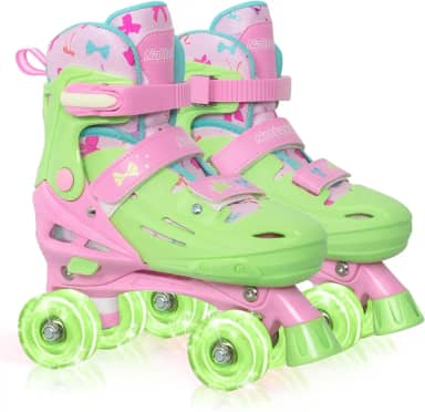 Nattork Patins infantis para meninas e meninos, patins quadriciclos ajustáveis de 4 tamanhos para crianças com rodas iluminadas - Presente de aniversário maravilhoso para esportes internos e externos