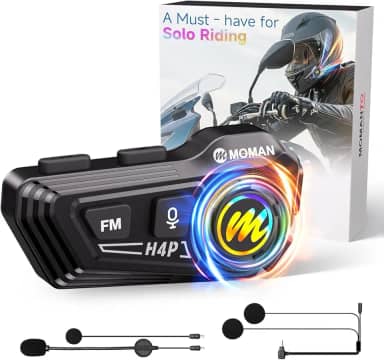 Fone de ouvido para capacete de motocicleta, Moman RS-H4P, BT5.1, com alto-falantes Hi-Fi, redução de ruído dupla 【Nova atualização】 em botão RGB/FM/luva amigável/chamada mãos-livres/fone de ouvido de