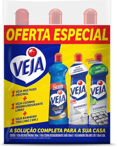 Veja Kit - 1 Limpadores Multiuso Original 500Ml + 1 Limpador Cozinha Desengordurante Limão 500Ml + 1 Limpador Banheiro Tira Limo 500Ml Azul E Branco
