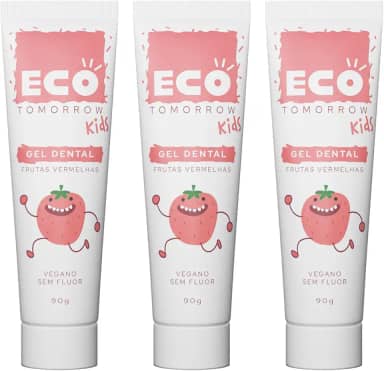 Kit 3 Gel Dental Infantil Frutas Vermelhas sem Flúor Eco Tomorrow 90g
