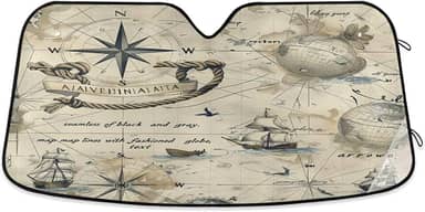 Mapa do mundo vintage pára-brisa de carro protetor de viseira frontal dobrável para carro, SUV, caminhão - Mantenha o veículo fresco, 133 x 23,5 polegadas