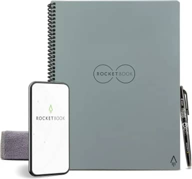 Rocketbook Caderno reutilizável inteligente com 1 caneta Pilot Frixion e 1 pano de microfibra, tamanho executivo 15,2 x 22,3 cm, Deep Space Grey