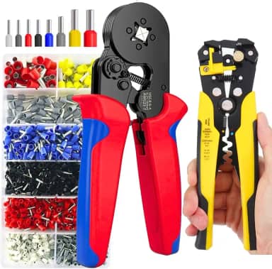 Kit Alicate de Crimpar Automático e Descascador Decapador de Fio Cabo elétrico com 1200 Terminal Tubular ilhós