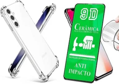 Kit Capa Capinha Case Anti Impacto e Película Ceramica 9D Compatível Samsung Galaxy M15 A15