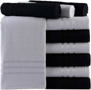 Kit de 10 Toalhas de Rosto Para Salão de Beleza Algodão, Branca e Preta Absorvente Secagem Rápida (branca e preta)