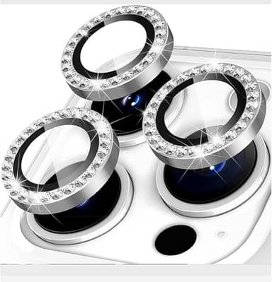 Kit 3 Película Câmera Strass Brilho Compatível Com iphone 11 12 13 Proteção Prateado iphone 11