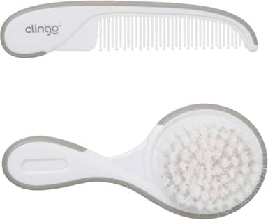 Escova Macia Bebê Pente De Cabelo Infantil - Kit Cinza E Branco, Clingo, Cinza/Branco