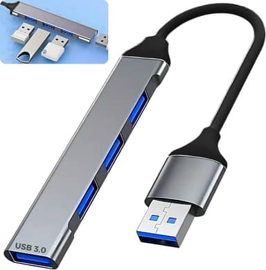 Hub USB 3.0 Extensor Adaptador com 4 Portas até 5 Gbps - para HD Externo, Pen Drive, Impressora, Teclado e Mouse - Compatível com Dock Station, Notebook e Computador - Acabamento em Alumínio (USB-A)