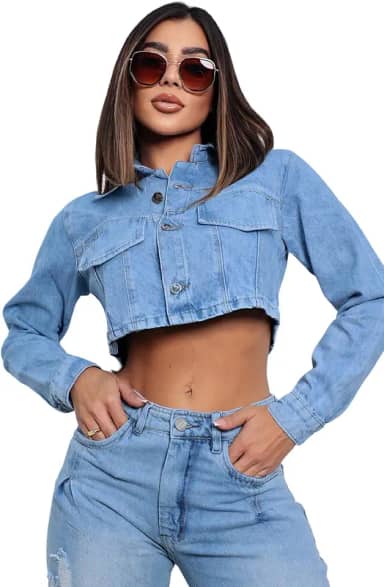 Jaqueta Jeans Feminina Cropped com Bordado Premium