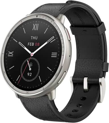 Relógio inteligente 44 mm Amazfit Active 2 Premium Edition, mapa GPS com orientação, bateria de 10 dias, modo de esportes 160 +, resistente à água, para Android e Apple iPhone (Black Leather Strap)