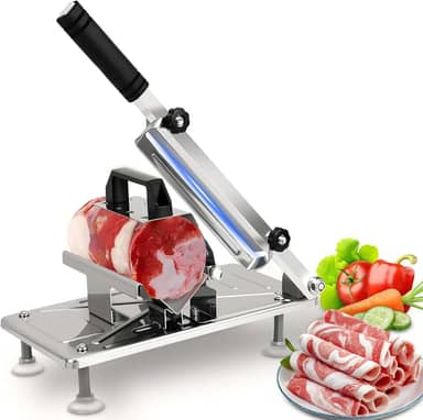 Fatiador de Frios Hezaru, Aço Inoxidável, Máquina Fatiar Frios, Cortador de Carne com Lâmina Longa de 200 Mm, Fatiador Espessura Ajustável de 0,3 A 8MM