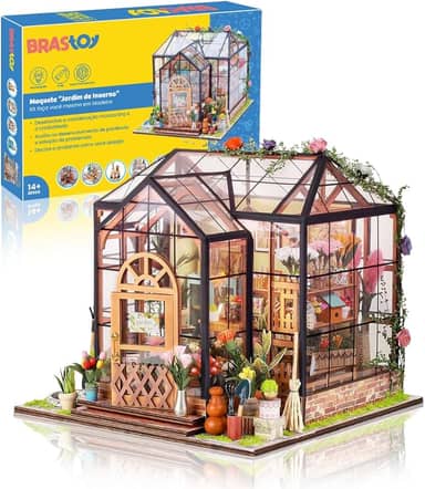 Blocos de Montar Construção de Casas Livraria Madeira DIY Brinquedos Com Luz LED e Capa (Sala de Flores)