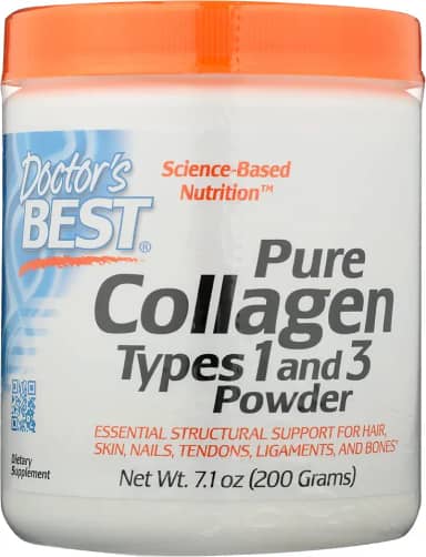 Doctor's Best Pó de colágeno puro tipos 1 e 3, não OGM, vegano, 200 gramas (pacote com 1)