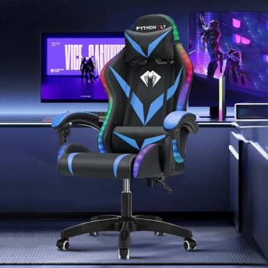 Cadeira Gamer RGB Python Fly com Iluminação Decorativa, Encosto Reclinável, Design Ergonômico para Escritório e Jogos (Azul)