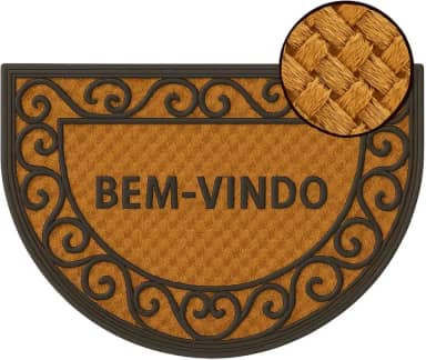 Tapete de Entrada Bem Vindo Fibra Natural Trançado Antiderrapante Capacho Emborrachado Decoração Estampado Resistente Porta Casa Apartamento Meia Lua Absorção Externo